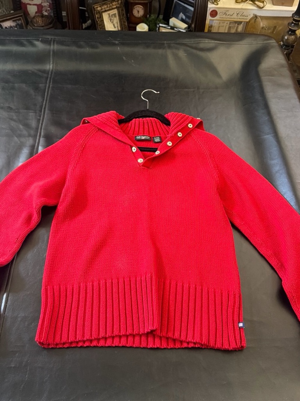 Polo Ralph Lauren Red Knit Hooded Sweater with Button Placket - Women